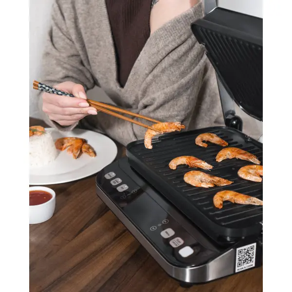 AENO Electric Grill EG5: 2000W, 2 heating modes - Lower Grill, Both Grills, 6 preset programs, Defrost, Max opening angle -180°, Temperatur
