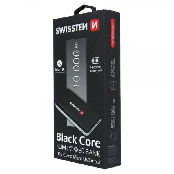 SWISSTEN PowerBank SlimCore 10.000mah type C (Crna)