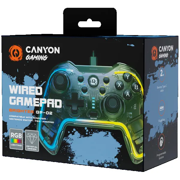 CANYON GP-02, Wired gamepad for WindowsPS3Android media boxandroid tv setNintendo Switch, 2M cable, 152*110*55mm, 215g ( CND-GP02 ) 