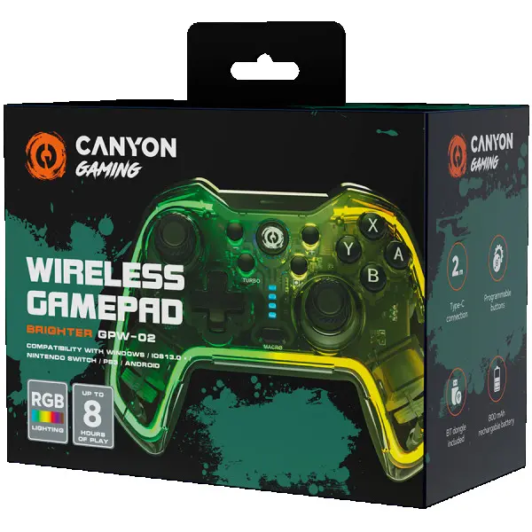 CANYON GPW-02, Bluetooth Controller with built-in 800mah battery, BT 5.0, 2M Type-C charging cable , Bluetooth Gamepad for Nintendo Switch 