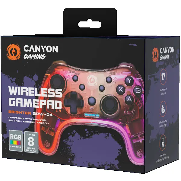 CANYON GPW-04, 2.4G Wireless Controller with  built-in 800mah battery, 2M Type-C charging cable ,Wireless Gamepad for Android  PC  PS3 PS4 