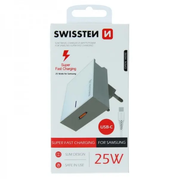 SWISSTEN Kucni Punjač 25W type C na Type C 1.2m (Bela)