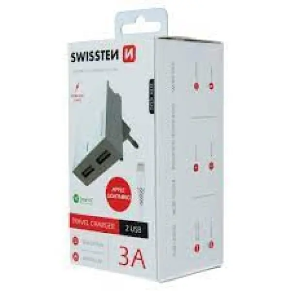 SWISSTEN Kucni Punjac 3A 2xUsb Lightning (Bela)
