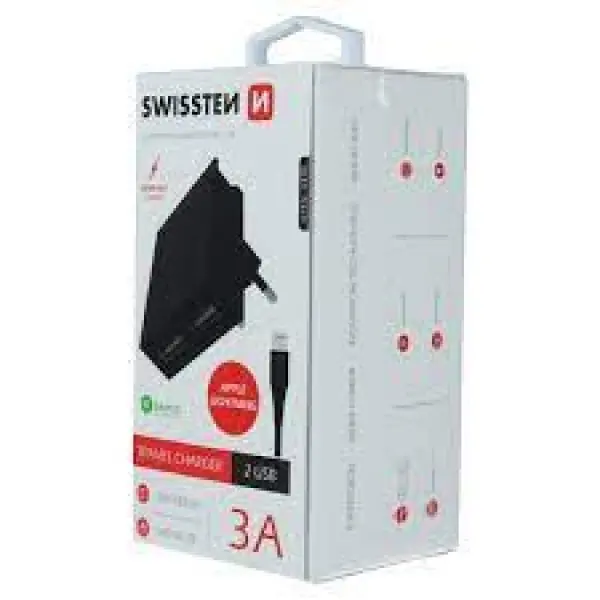 SWISSTEN Kucni Punjac 3A 2xUsb Lightning (Crna)