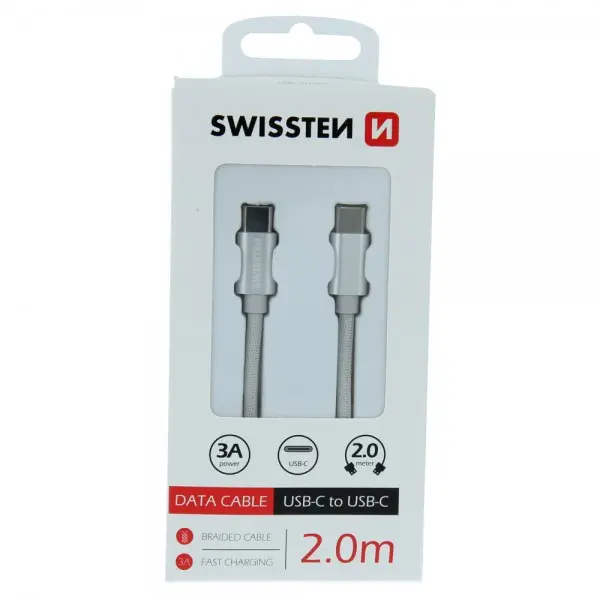 Swissten USB Data Cable 2m Type C sivi