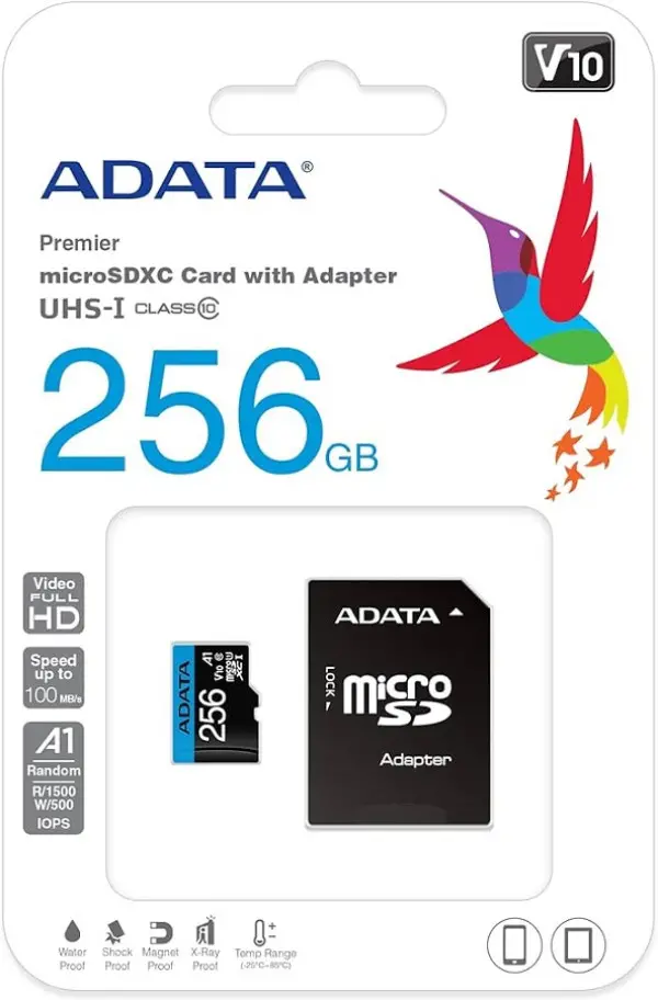 MICRO SD.256GB AData + SD adapter AUSDX256GUICL10A1-RA1