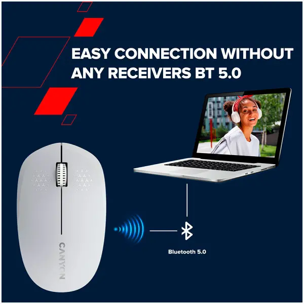 CANYON MW-04, Bluetooth Wireless optical mouse with 3 buttons, DPI 1200 , with1pc AA canyon turbo Alkaline battery,White, 103*61*38.5mm, 0.