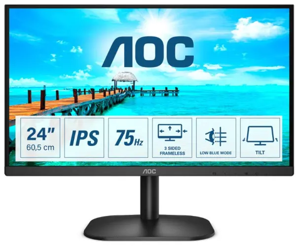 Monitor AOC 24B2XD 23.8, IPS, 1920x1080, 75Hz, 4ms GtG, VGA, DVI, crna