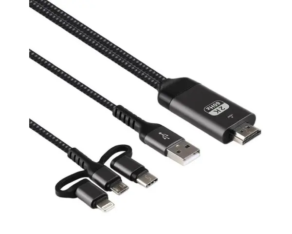 FAST ASIA Kabl HDMI 2K na (Micro+Tip C+Iphone) povezuje TV+mob 2m