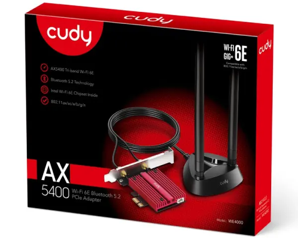 CUDY WE4000 AX5400 Wi-Fi 66E Bluetooth 5.2 PCIe Adapter mrežna karta