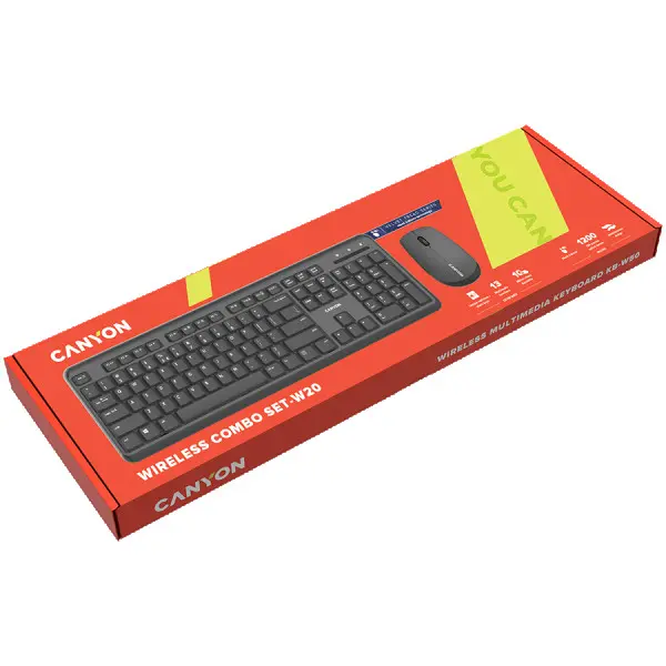 CANYON SET-W20, Wireless combo set,Wireless keyboard with Silent switches,105 keys,AD layout,optical 3D Wireless mice 100DPI, black ( CNS-H