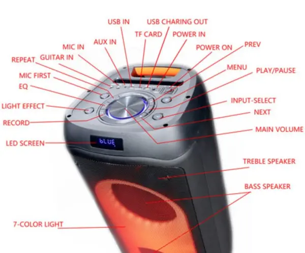Microlab PT802W karaoke zvucnik 200W, Bluetooth, LED, 11,1V/4400mAh, TWS, Aux, USB, microSD, + Mic*2