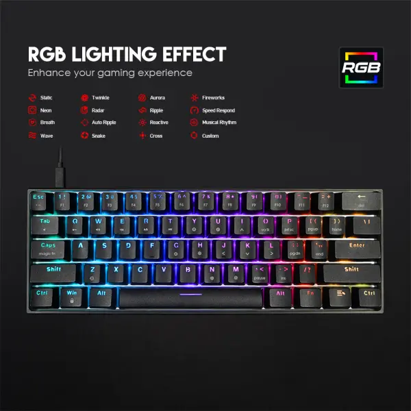 Tastatura Mehanicka Gaming Fantech MK857 RGB Maxfit61 crna (Blue switch)