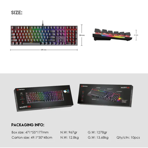 Tastatura Mehanicka Gaming Fantech MK855 RGB Maxfit 108 crna (Blue switch)