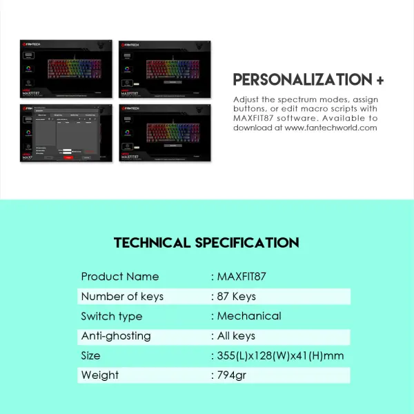 Tastatura Mehanicka Gaming Fantech MK856 RGB Maxfit 87 (Blue switch) Mint Edition