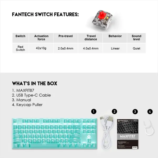 Tastatura Mehanicka Gaming Fantech MK856 RGB Maxfit 87 (Red switch) Mint Edition
