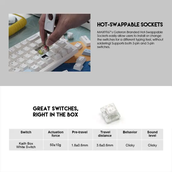 Tastatura Mehanicka Gaming Fantech MK858 RGB Maxfit67 Space Edition (white switch)