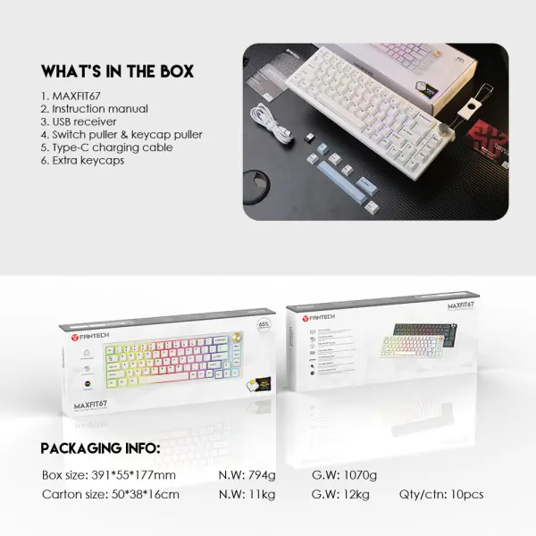 Tastatura Mehanicka Gaming Fantech MK858 RGB Maxfit67 Space Edition (white switch)