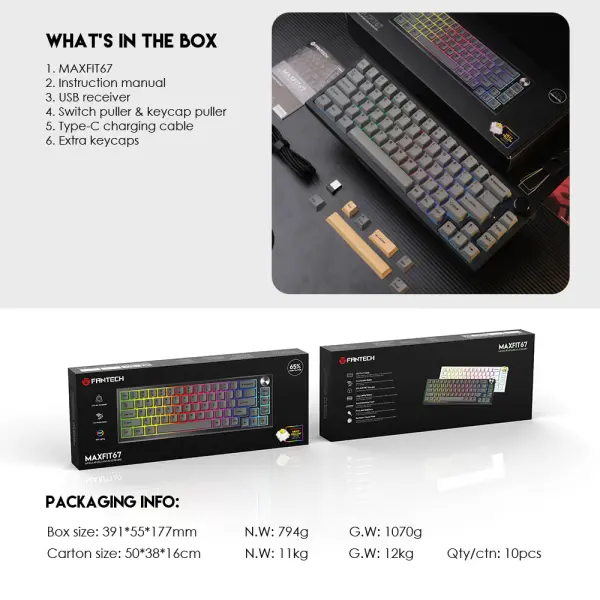 Tastatura Mehanicka Gaming Fantech MK858 RGB Maxfit67 crna (white switch)