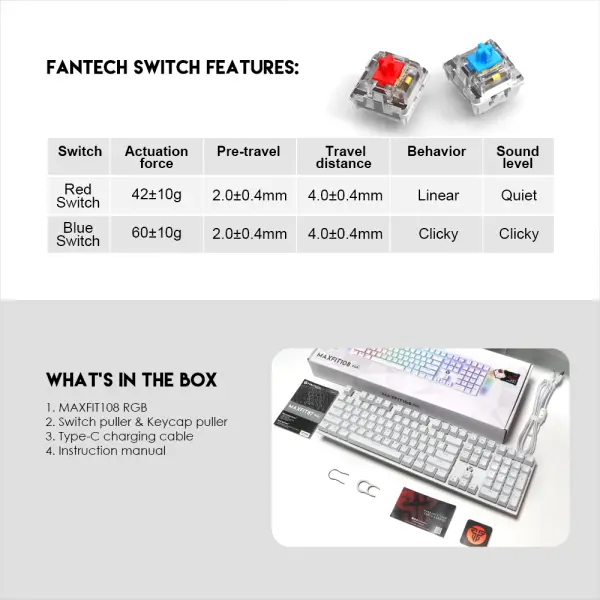 Tastatura Mehanicka Gaming Fantech MK855 RGB Maxfit 108 Space Edition (Blue switch)