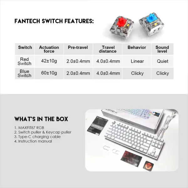 Tastatura Mehanicka Gaming Fantech MK856 RGB Maxfit 87 Space Edition (Blue switch)