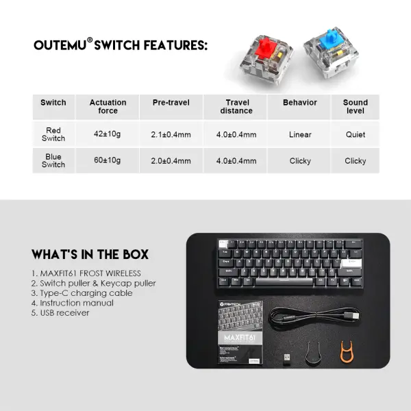 Tastatura Mehanicka Gaming Fantech MK857 RGB Maxfit61 FROST Wireless crna (Red switch)
