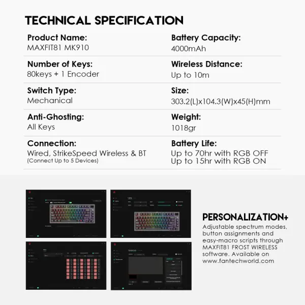 Tastatura Mehanicka Gaming Fantech MK910 RGB ABS Maxfit81 Frost Wireless Space Edition (blue switch)