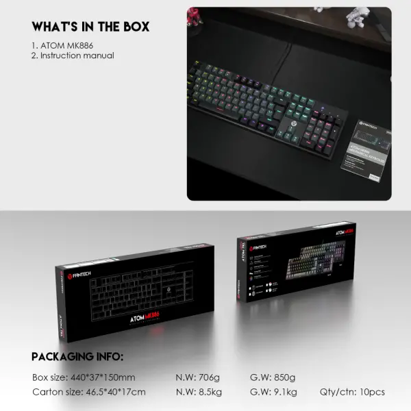 Tastatura Mehanicka Gaming Fantech MK886 RGB Atom crna (Red switch)