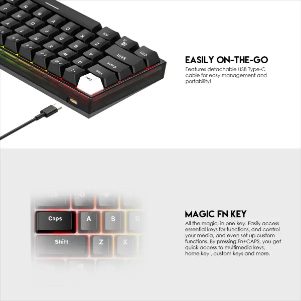 Tastatura Mehanicka Gaming Fantech MK857 RGB Maxfit61 FROST crna (Red switch)
