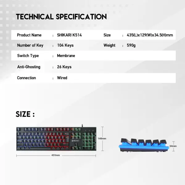 Tastatura Gaming Fantech K614L Fighter II crna