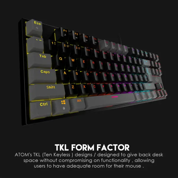 Tastatura Mehanicka Gaming Fantech MK876 RGB Atom TKL siva (Blue switch)