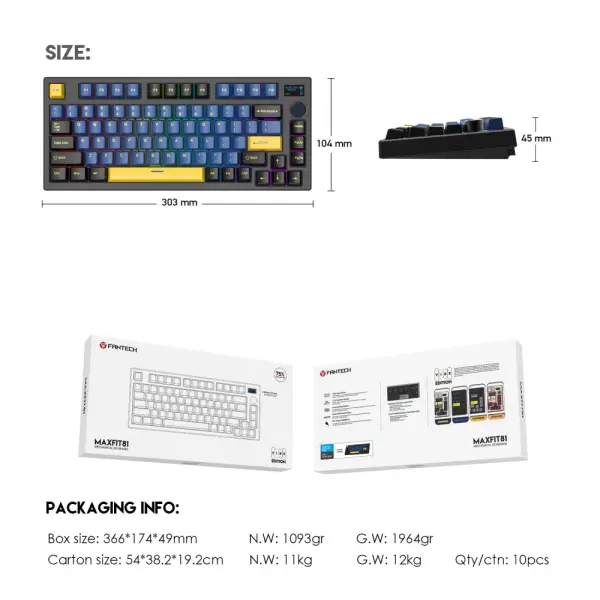 Tastatura Mehanicka Gaming Fantech MK910 RGB Vibe Maxfit 81 Grand Cobalt Wireless  (Yellow switch)