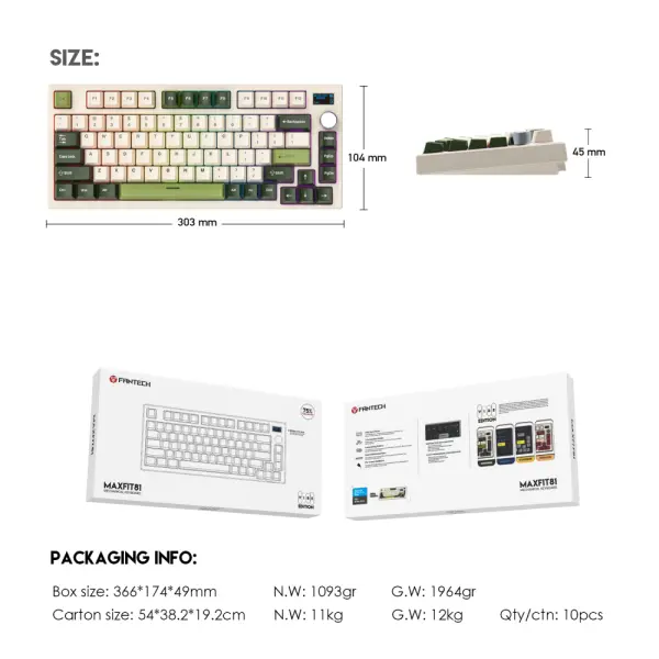 Tastatura Mehanicka Gaming Fantech MK910 RGB Vibe Maxfit 81 Milky Matcha Wireless (Yellow switch)