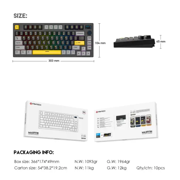 Tastatura Mehanicka Gaming Fantech MK910 RGB Vibe Maxfit 81 Vibrant Utility Wireless (Yellow switch)