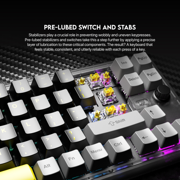 Tastatura Mehanicka Gaming Fantech MK911 RGB Vibe Maxfit 70 Epic Greyscale Wireless (Yellow switch)