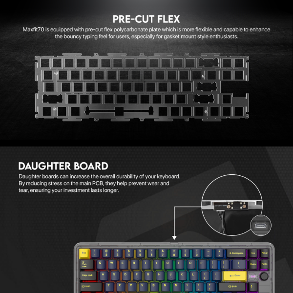 Tastatura Mehanicka Gaming Fantech MK911 RGB Vibe Maxfit 70 Epic Greyscale Wireless (Yellow switch)