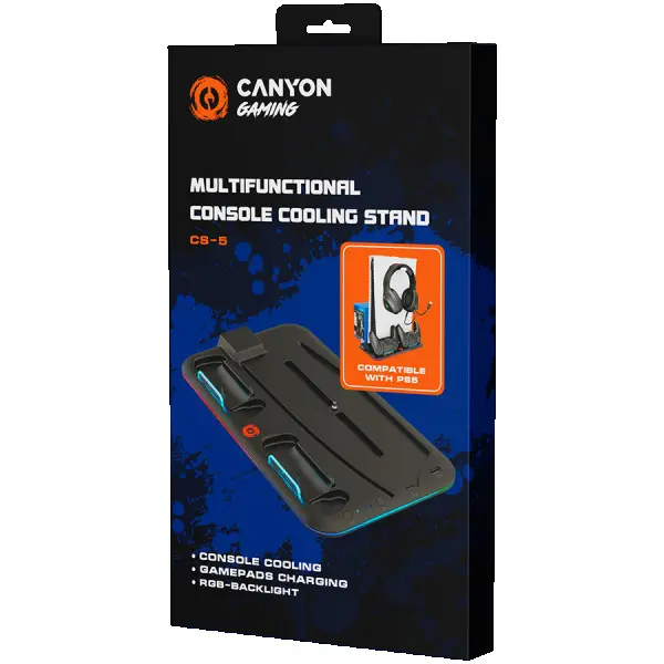 CANYON CS-5, PS5 Charger stand, with RGB light, 315*185*28mm, with 23CM+0.5cm cable, 475±10g, Black ( CND-CSPS5B ) 