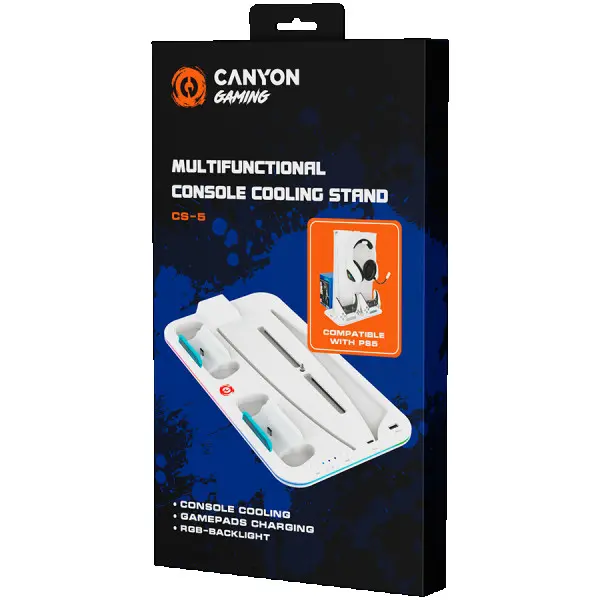 CANYON CS-5, PS5 Charger stand, with RGB light, 315*185*28mm, with 23CM+0.5cm cable, 475±10g, White ( CND-CSPS5W ) 