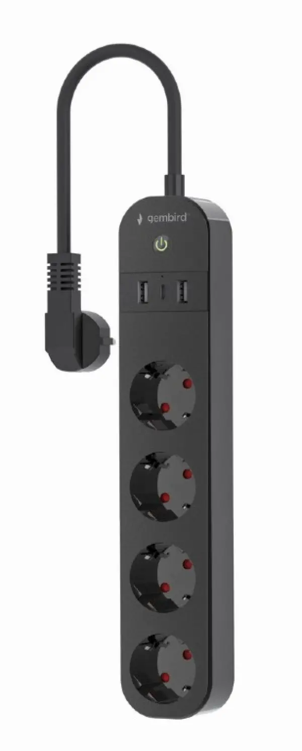 TSL-PS-S4U-01 Gembird pametni produzni kabl sa USB punjenjem, 4 uticnice, crni