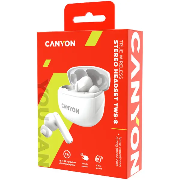 CANYON TWS-8, Bluetooth headset, with microphone, with ENC, BT V5.3 BT V5.3 JL 6976D4, Frequence Response:20Hz-20kHz, battery EarBud 40mAh*