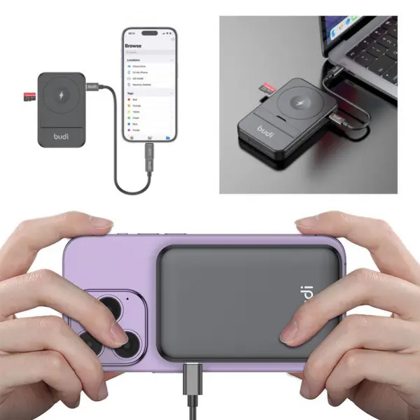 Multifunkcionalni box wireless punjac Budi Magsafe 15W 14 u 1 crni