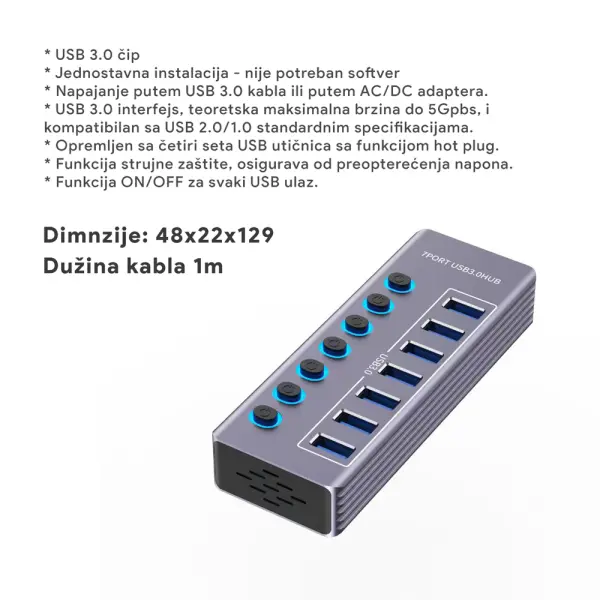 USB 3.0 HUB 7 porta LWD HQ sivi