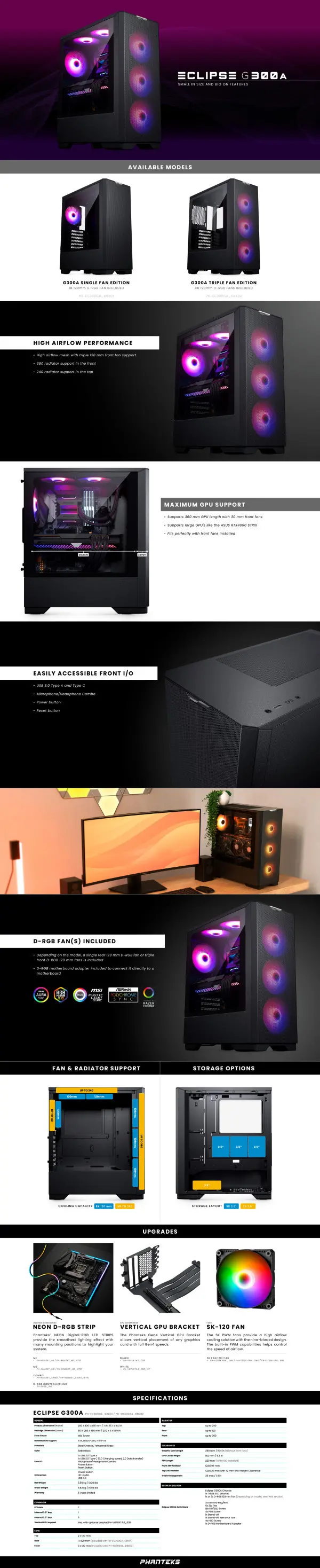 Kućište PHANTEKS Eclipse G300A ARGB x1, PH-EC300GA_DBK01
