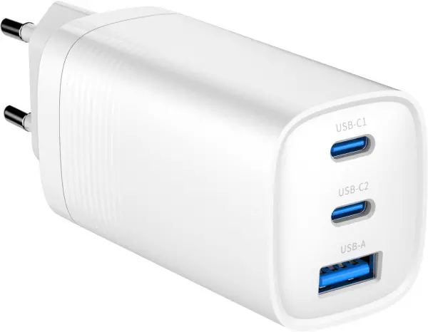 TA-UC-PDQC65-01-W Gembird 3-port 65 W GaN USB PowerDelivery fast charger, white