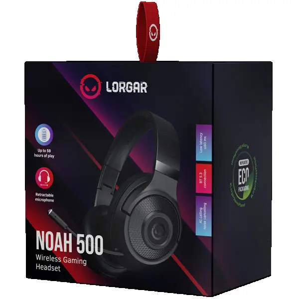 LORGAR Noah 500, Wireless Gaming headset with microphone, JL7006, BT 5.3, battery life up to 58 h (1000mAh), USB (C) charging cable (0.8m),