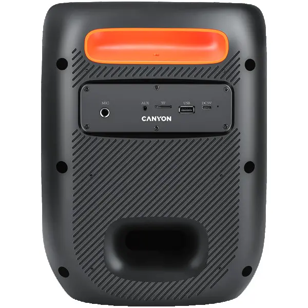 CANYON OnFun 5, Partybox speaker,Spec: speaker drivers: 6.5+1.5tweeter Power Output : 40W Lithium Battery : 7.4v 3600mAh Function : AUX+TF+