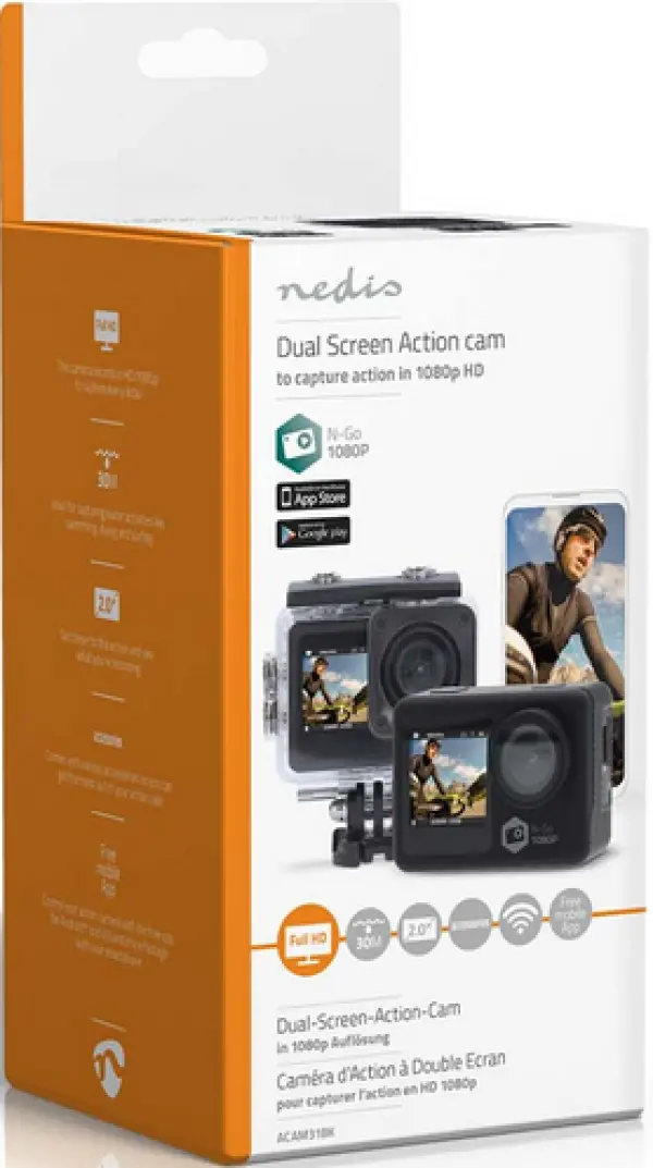 ACAM31BK Dual screen action cam with HD 1080p@30fps resolution Nedis