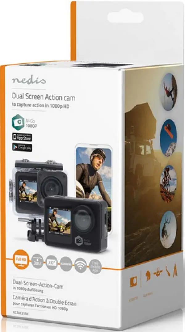 ACAM31BK Dual screen action cam with HD 1080p@30fps resolution Nedis