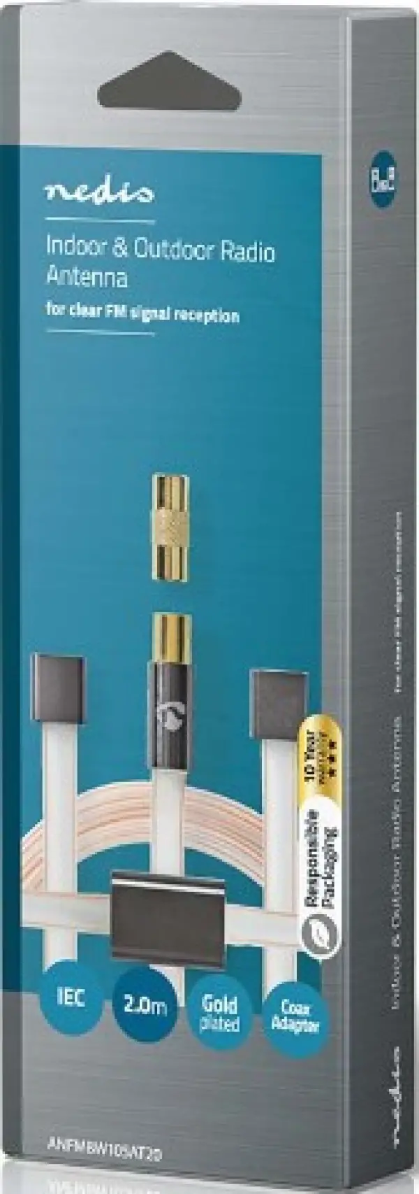ANFMBW105AT20 FM Antena IEC koaksijalni muški, Gold Plated, 50Ohm, Unshielded, 2m, PVC