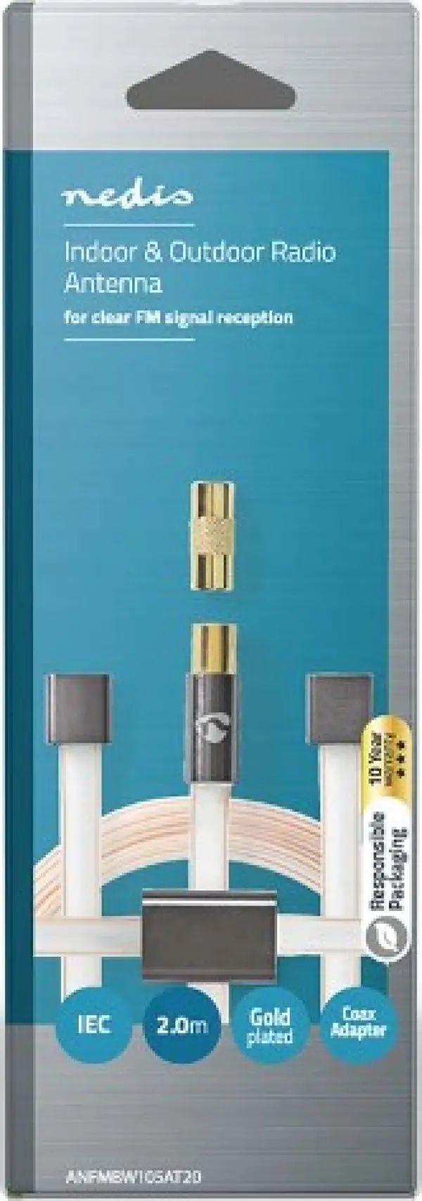 ANFMBW105AT20 FM Antena IEC koaksijalni muški, Gold Plated, 50Ohm, Unshielded, 2m, PVC